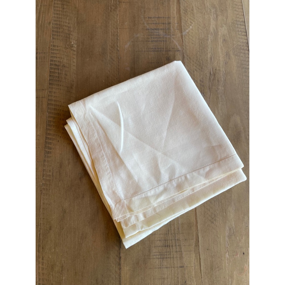 Vintage Cream Linen Square‎ Tablecloth Hemstitch Border 41x41  Classic